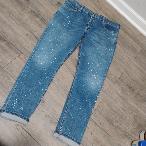 Levi's 512 38x31 Slim Tapered Manufactured Paint Splattered Jeans - Picture 6 of 16